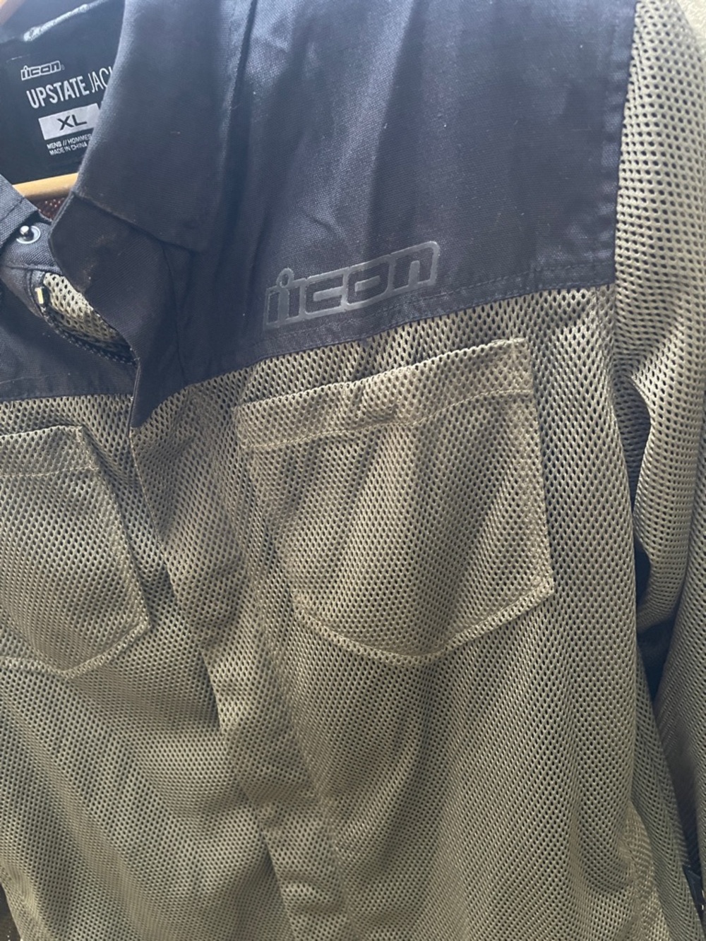 ICON Men’s Two-Tone Mesh Jacket in Olive and Black - Picture 2 of 10